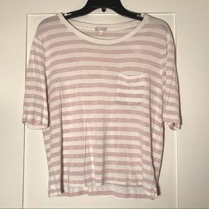GAP pink and white striped cropped tee with pocket